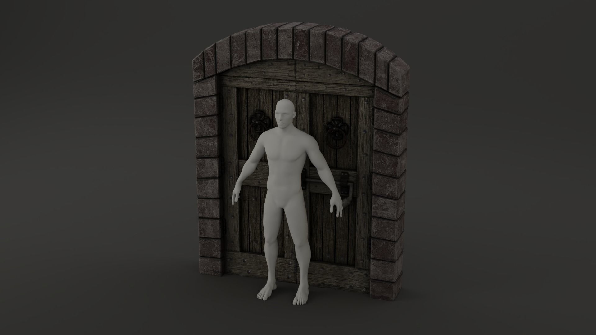 Medieval Double Door With Onate Knockers 3D Model Low-poly 3D model_14