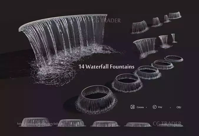 Collection Waterfall Fountains Cascade - 14 3D model