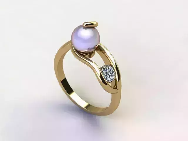 10123 gold ring with pearl and diamond