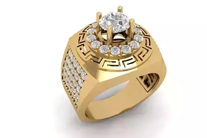 Luxury Greek Key Diamond Men Ring 593