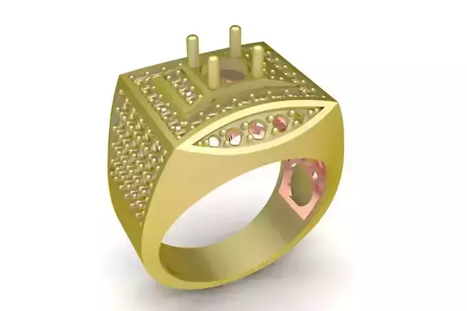 Bold Square Signet Ring Men 3D Model 596