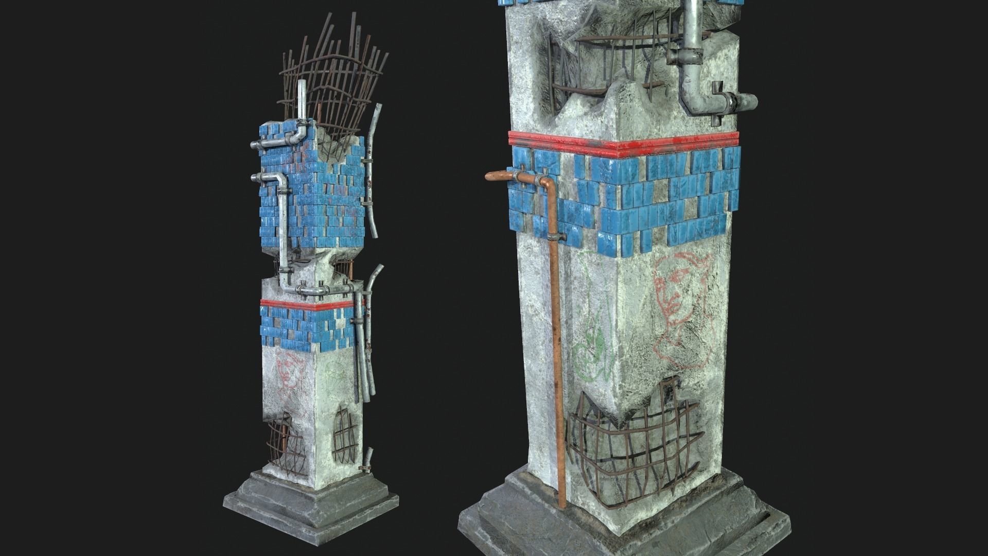 Post Apocalipsis Subway Column Low-poly 3D model_1