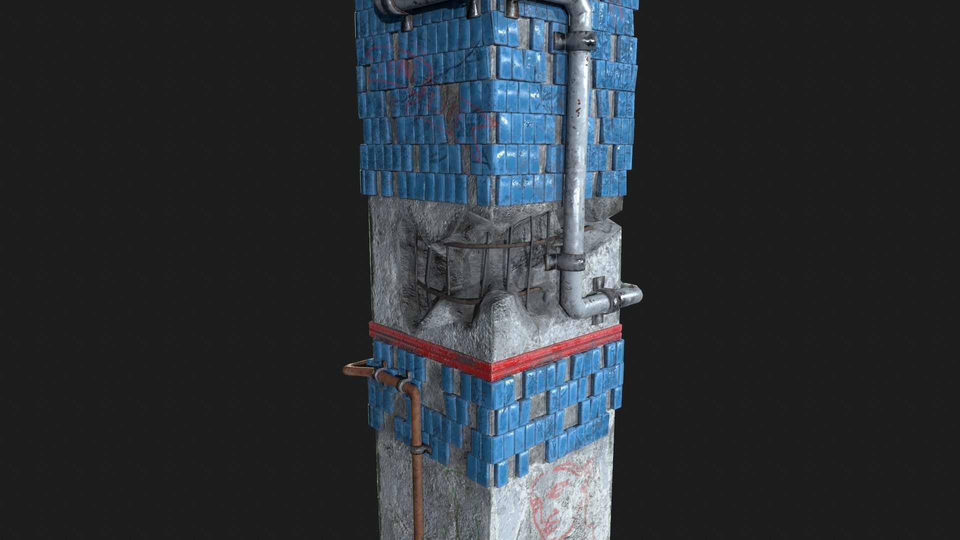 Post Apocalipsis Subway Column Low-poly 3D model_22