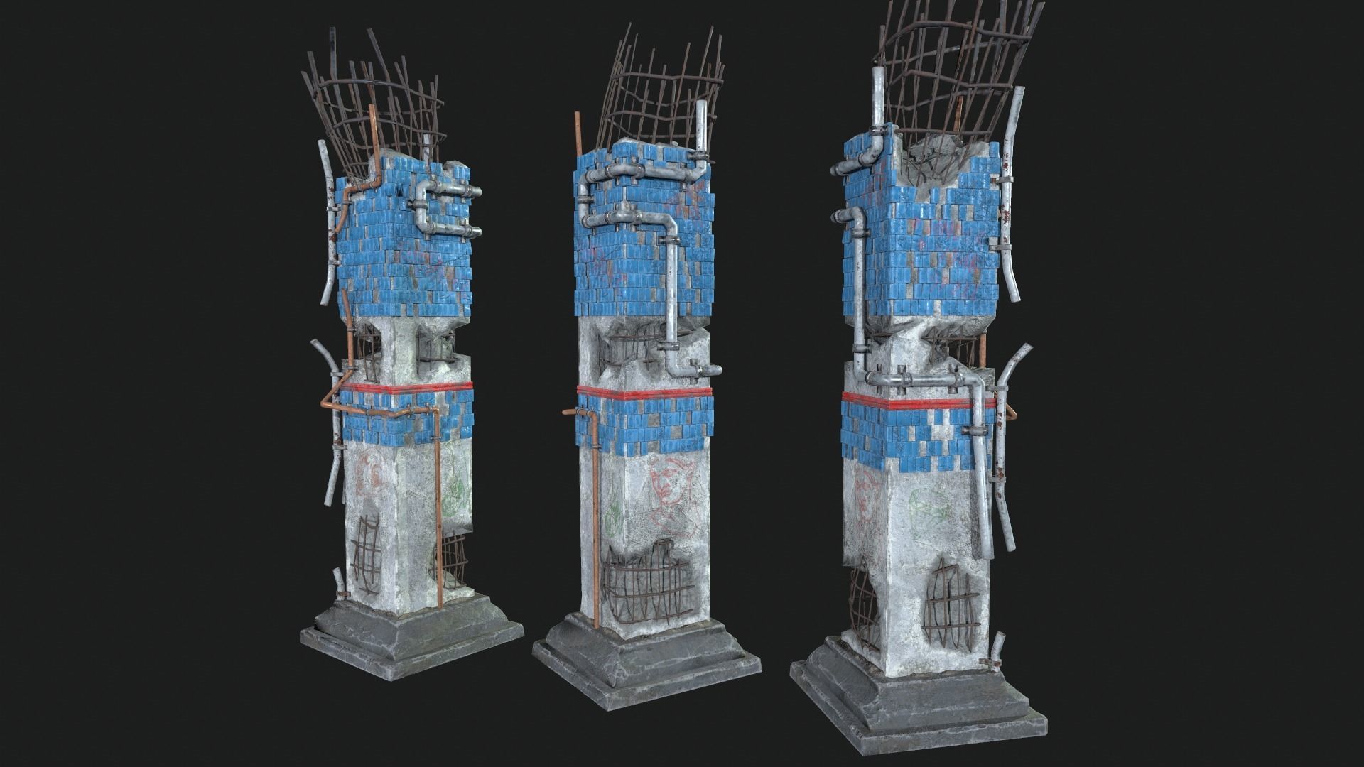 Post Apocalipsis Subway Column Low-poly 3D model_3