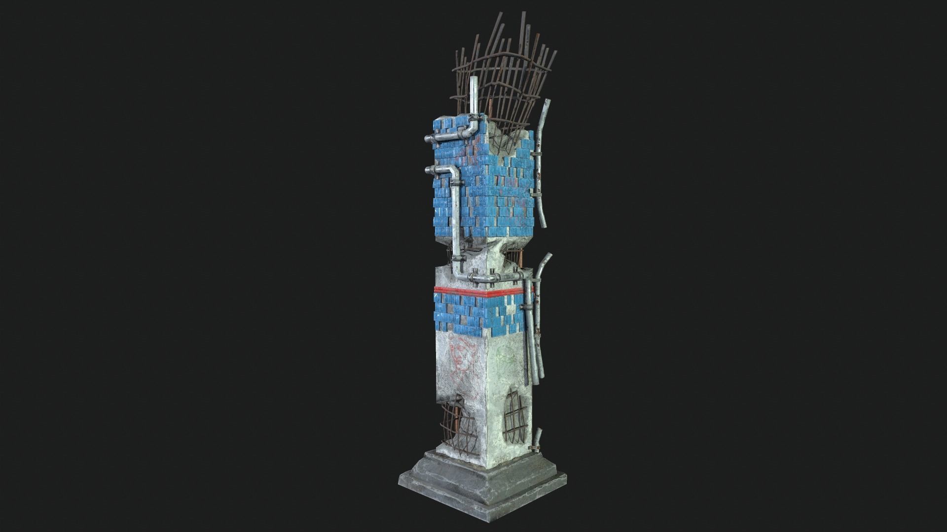 Post Apocalipsis Subway Column Low-poly 3D model_14