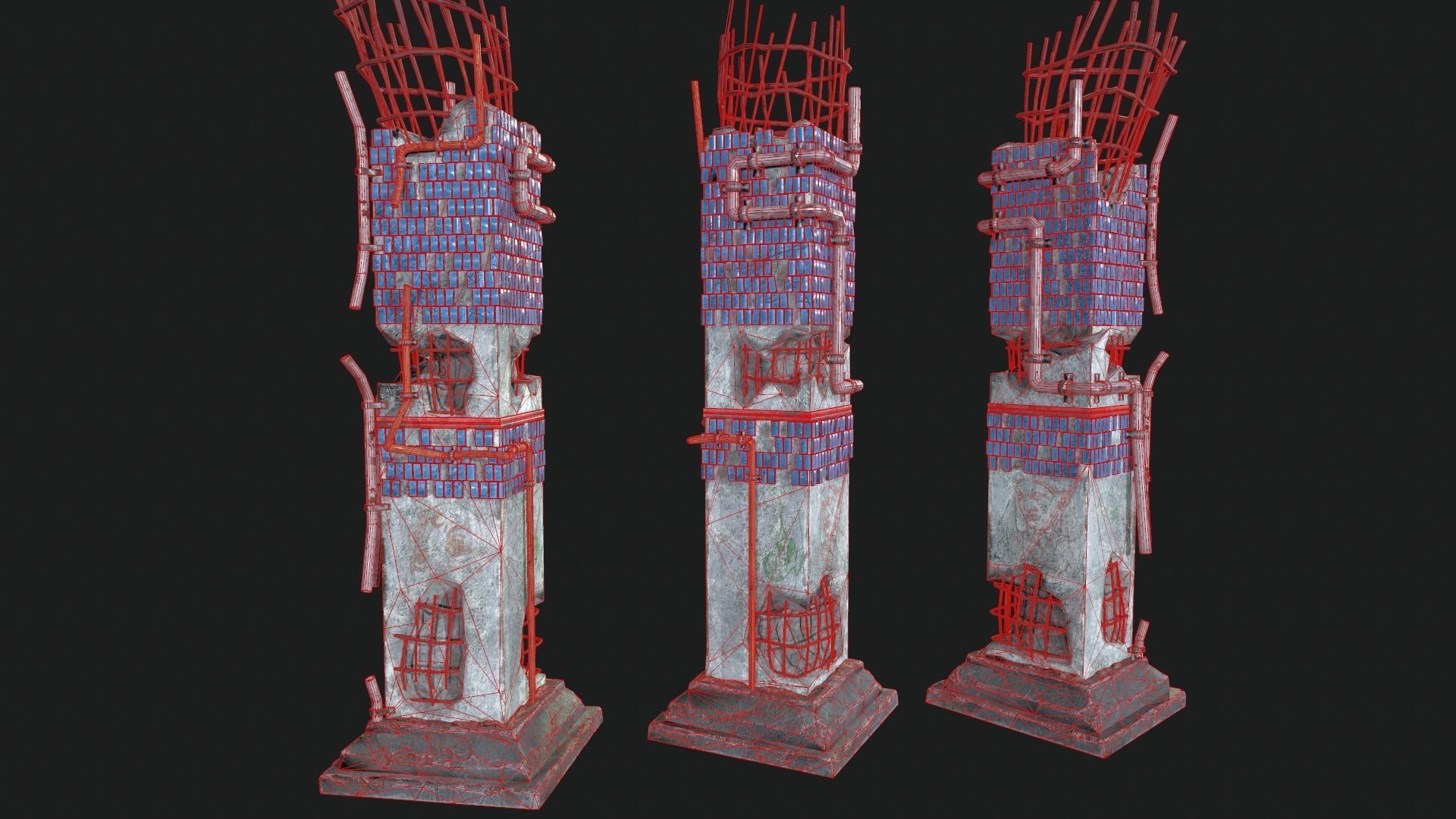 Post Apocalipsis Subway Column Low-poly 3D model_12