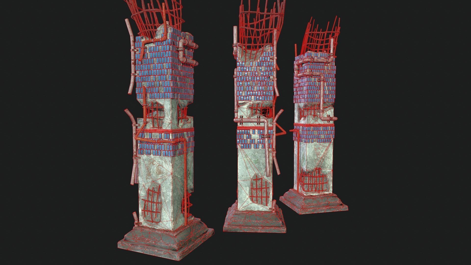 Post Apocalipsis Subway Column Low-poly 3D model_9