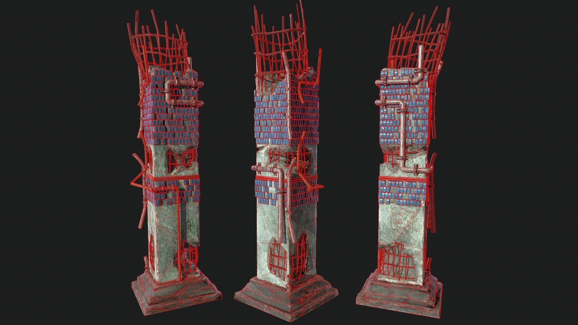 Post Apocalipsis Subway Column Low-poly 3D model_10