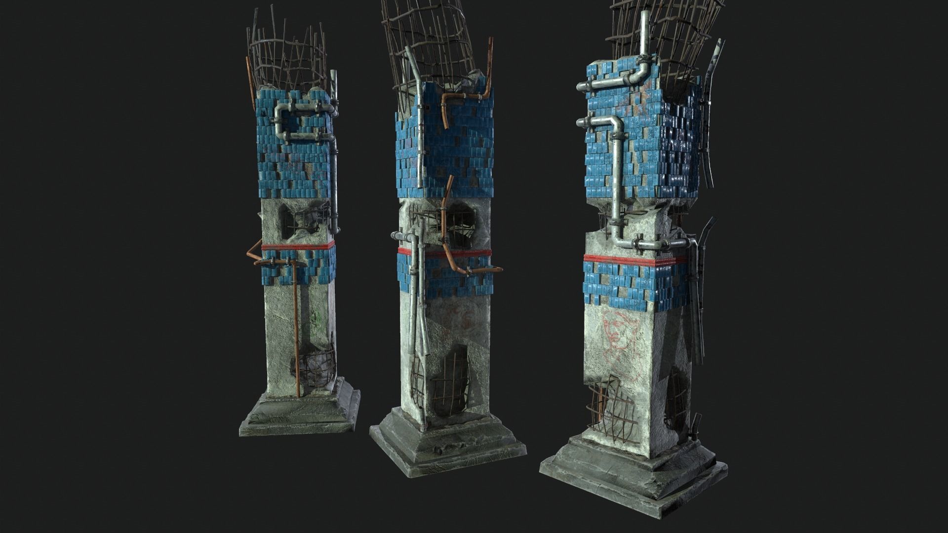 Post Apocalipsis Subway Column Low-poly 3D model_6