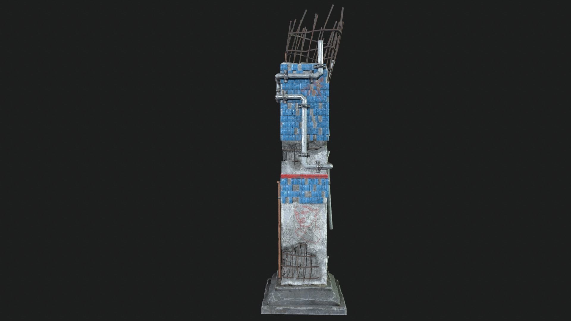 Post Apocalipsis Subway Column Low-poly 3D model_13