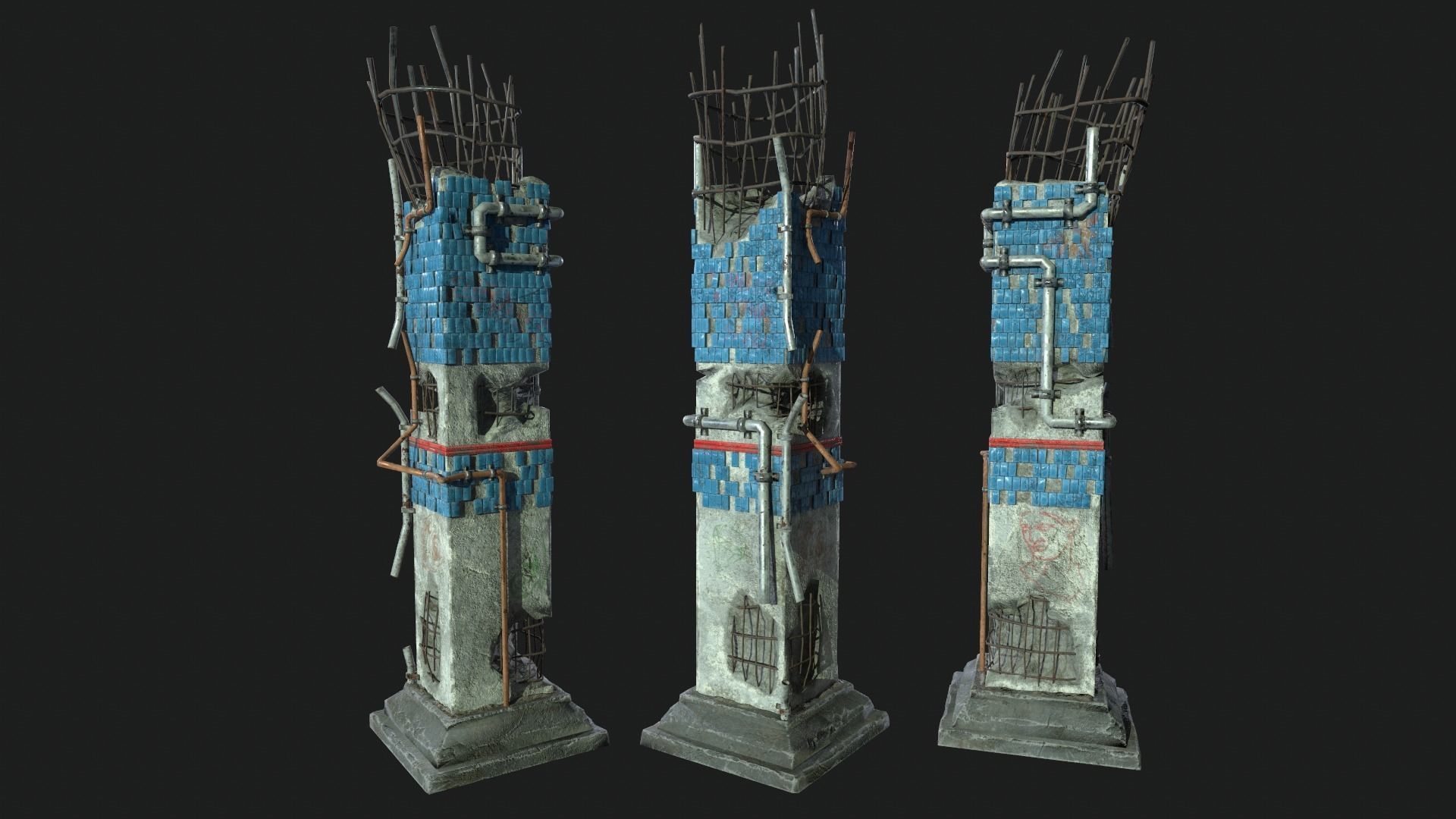 Post Apocalipsis Subway Column Low-poly 3D model_5