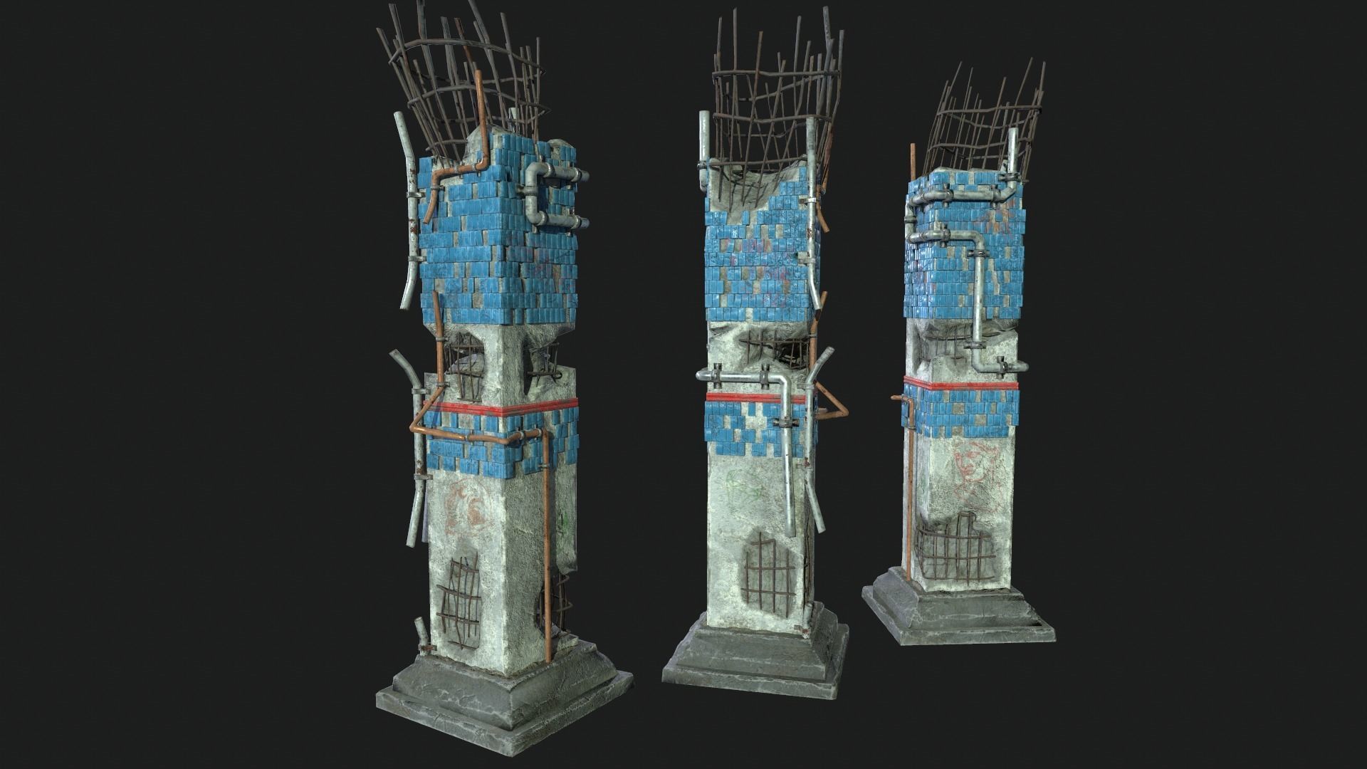 Post Apocalipsis Subway Column Low-poly 3D model_4