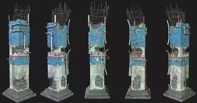 Post Apocalipsis Subway Column Low-poly 3D model