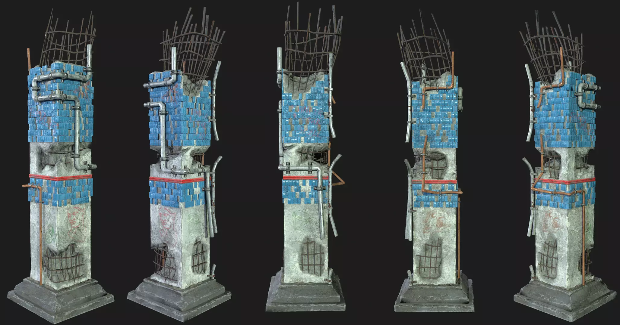 Post Apocalipsis Subway Column Low-poly 3D model_0