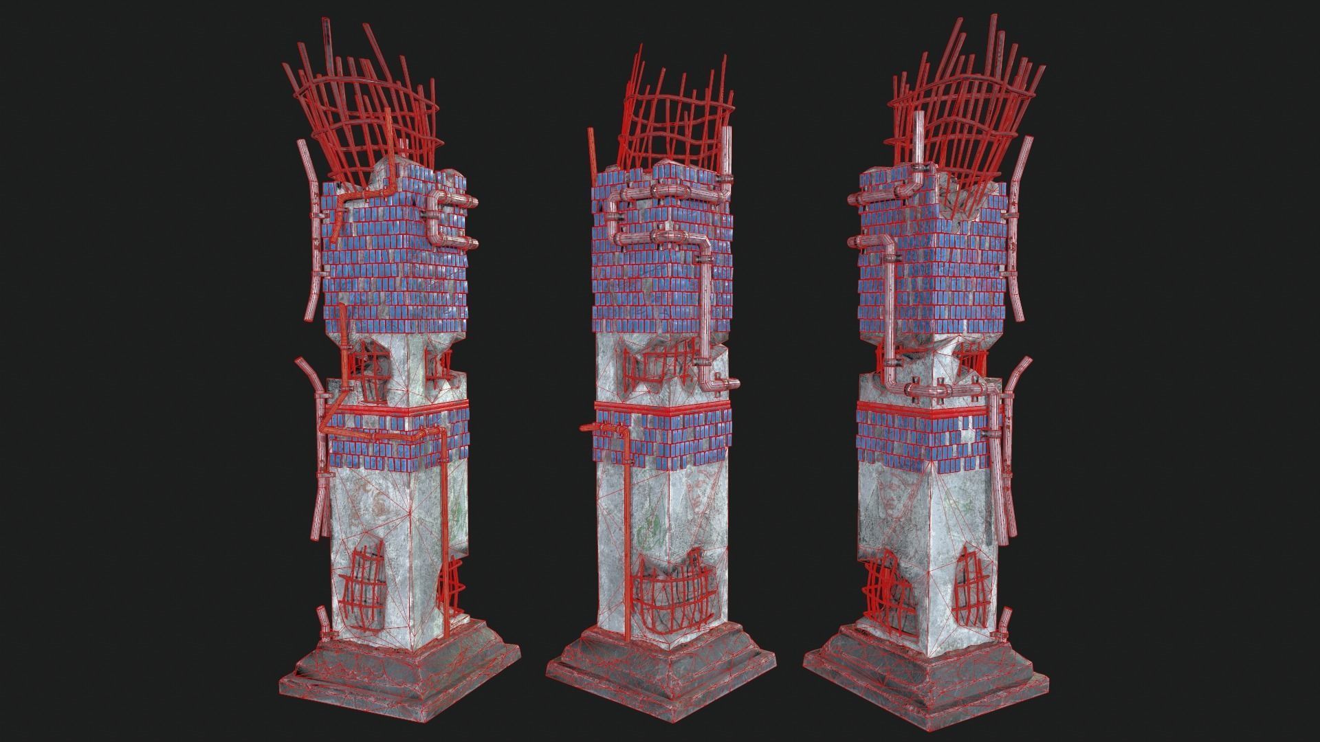 Post Apocalipsis Subway Column Low-poly 3D model_7