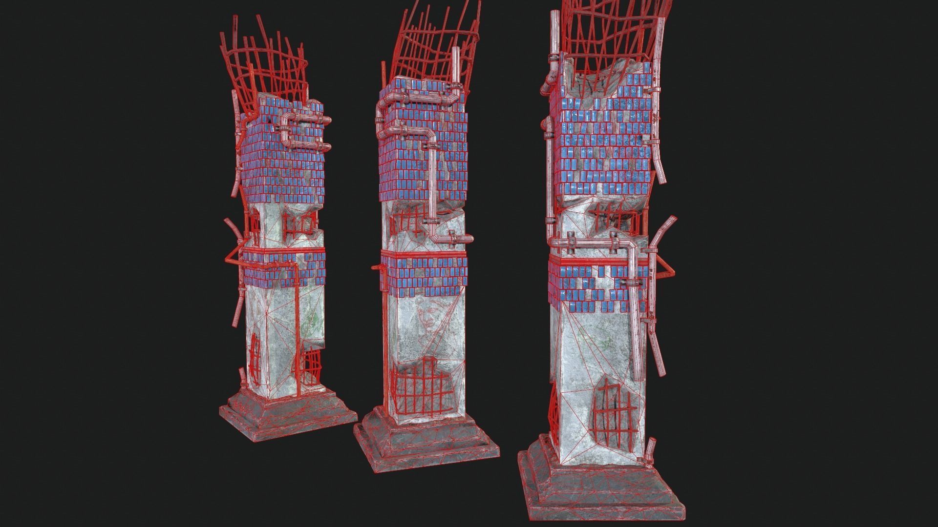 Post Apocalipsis Subway Column Low-poly 3D model_8
