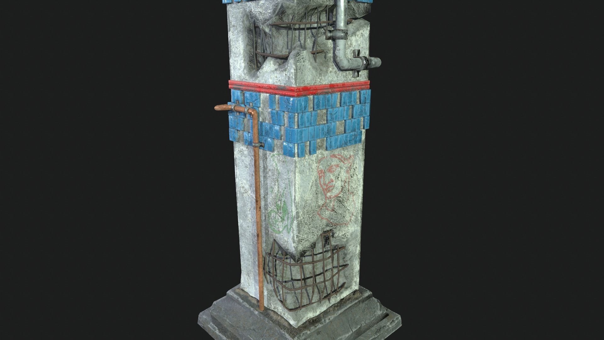 Post Apocalipsis Subway Column Low-poly 3D model_21