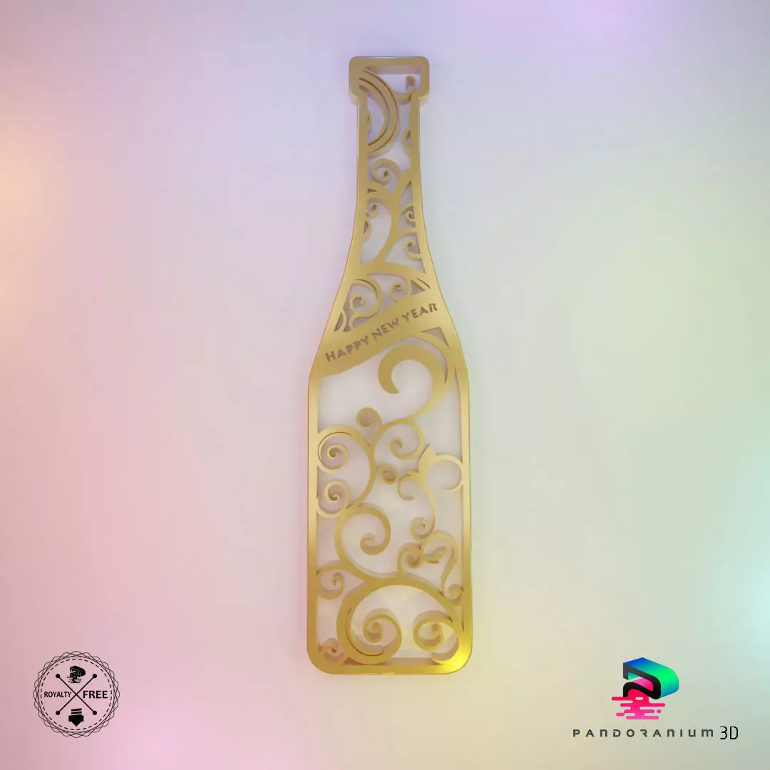 3D Ornament - Happy New Year Wine Bottle 3D print model_0