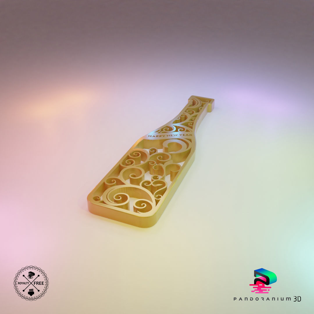 3D Ornament - Happy New Year Wine Bottle 3D print model_1
