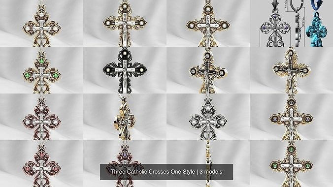 Three Catholic Crosses One Style 3D Model Collection