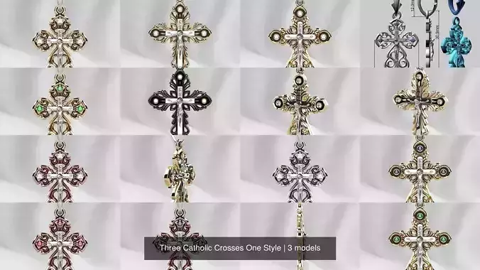 Three Catholic Crosses One Style 3D Model Collection