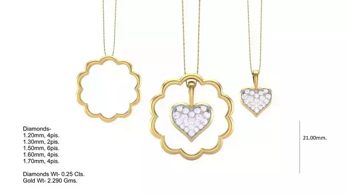 3 IN 1 HEART  PENDANTS  3DM  CAD  RENDERING IMAGE STL DETAILS