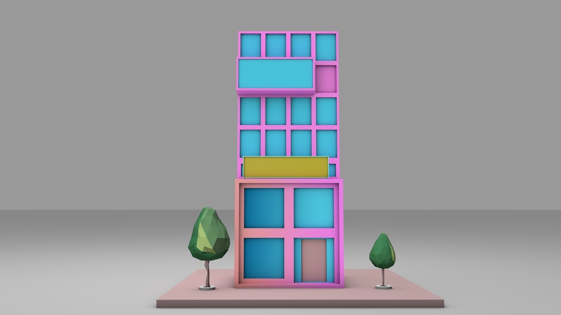Stylish low poly building Free 3D model_1