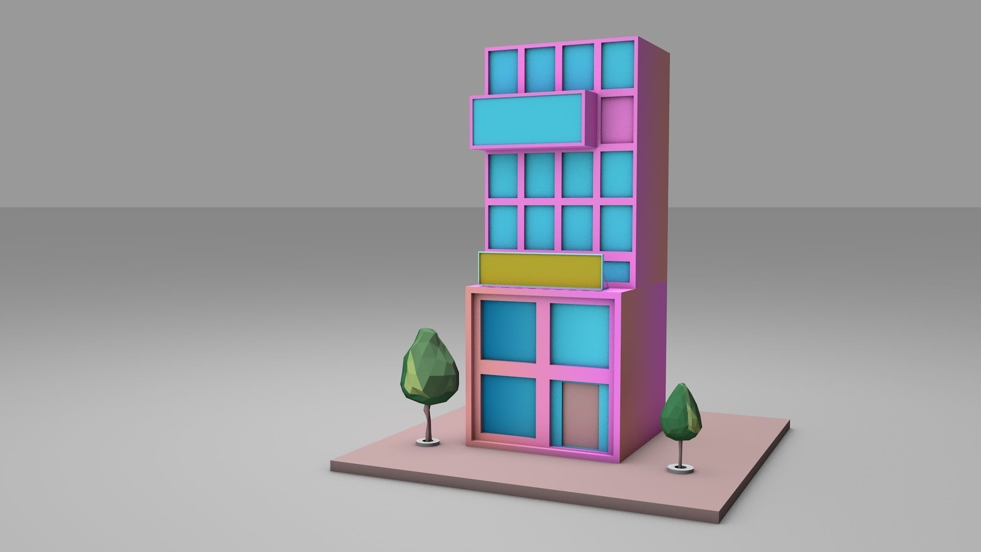 Stylish low poly building Free 3D model_2