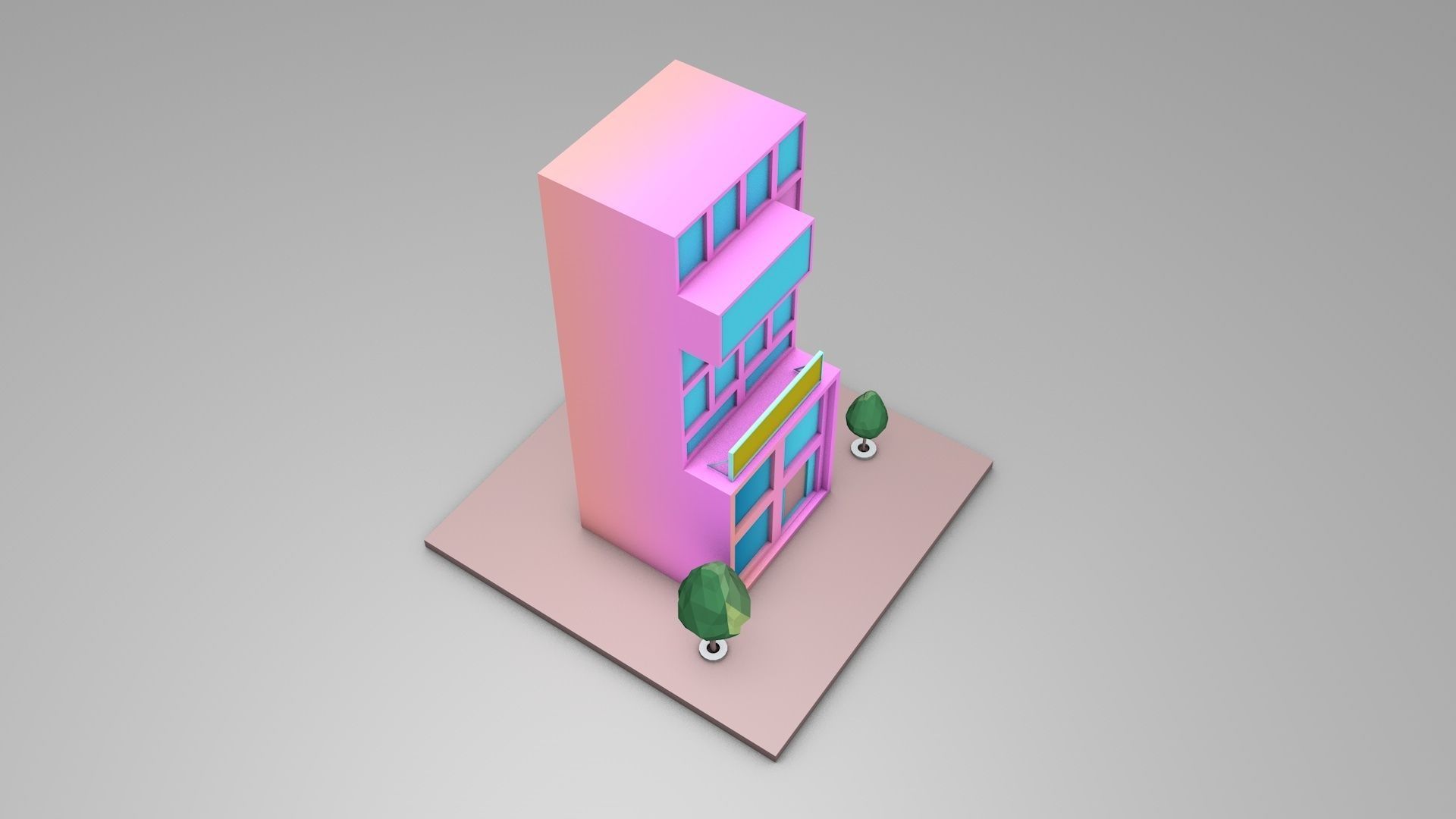 Stylish low poly building Free 3D model_3