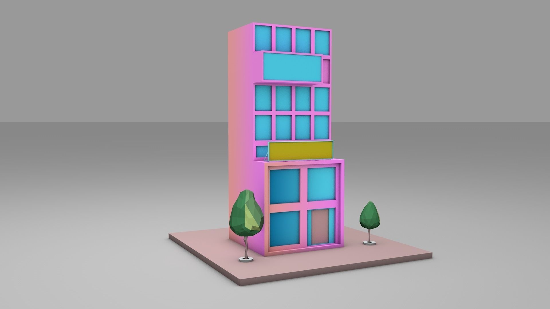 Stylish low poly building Free 3D model_5