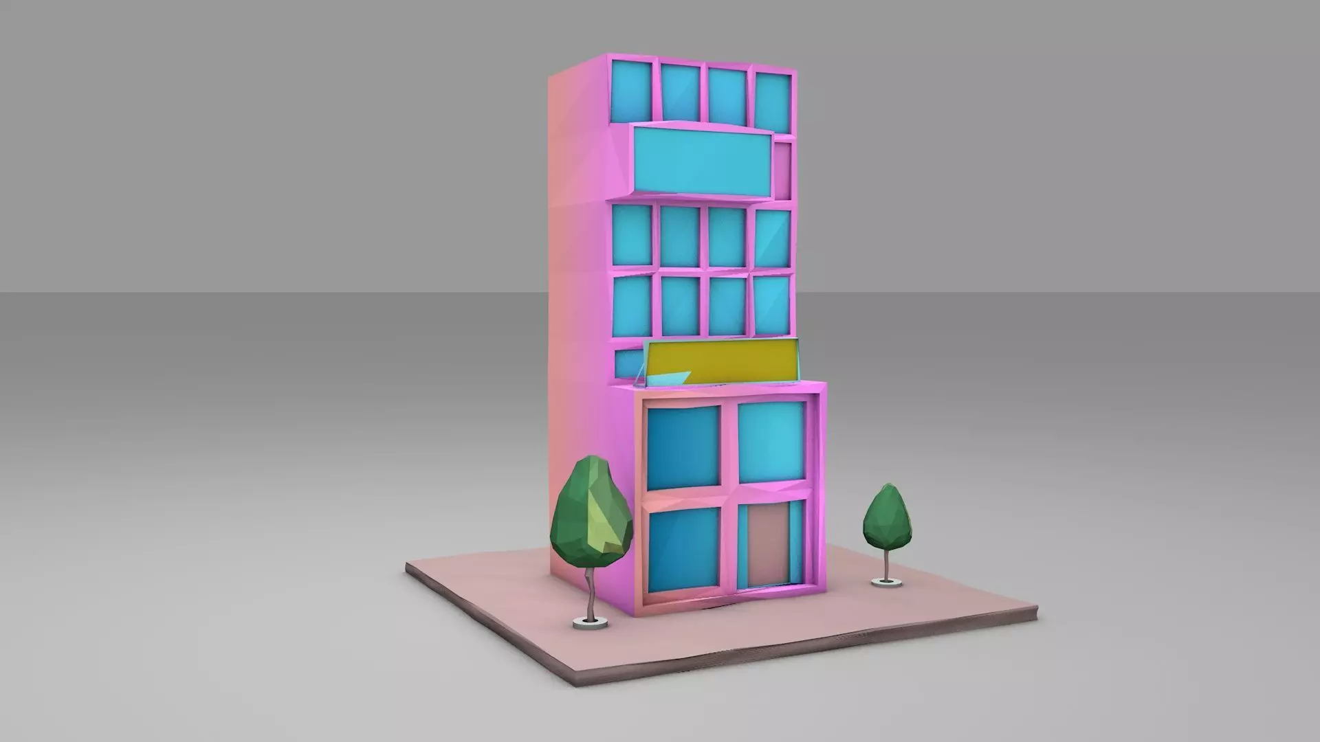 Stylish low poly building Free 3D model_0