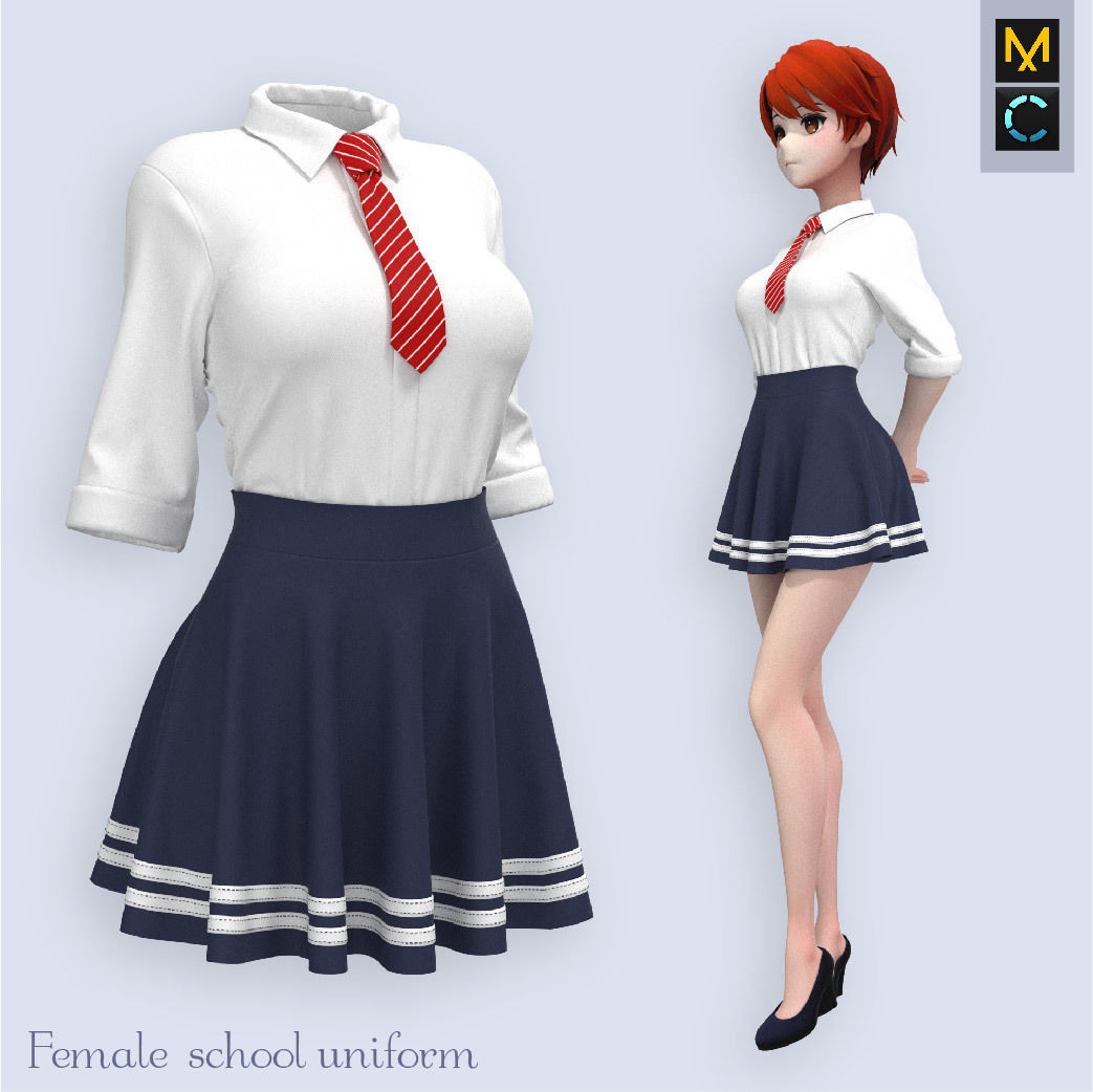 Female School Uniform 3D model_10