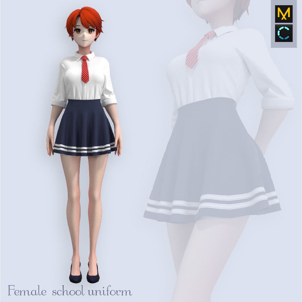 Female School Uniform 3D model_9