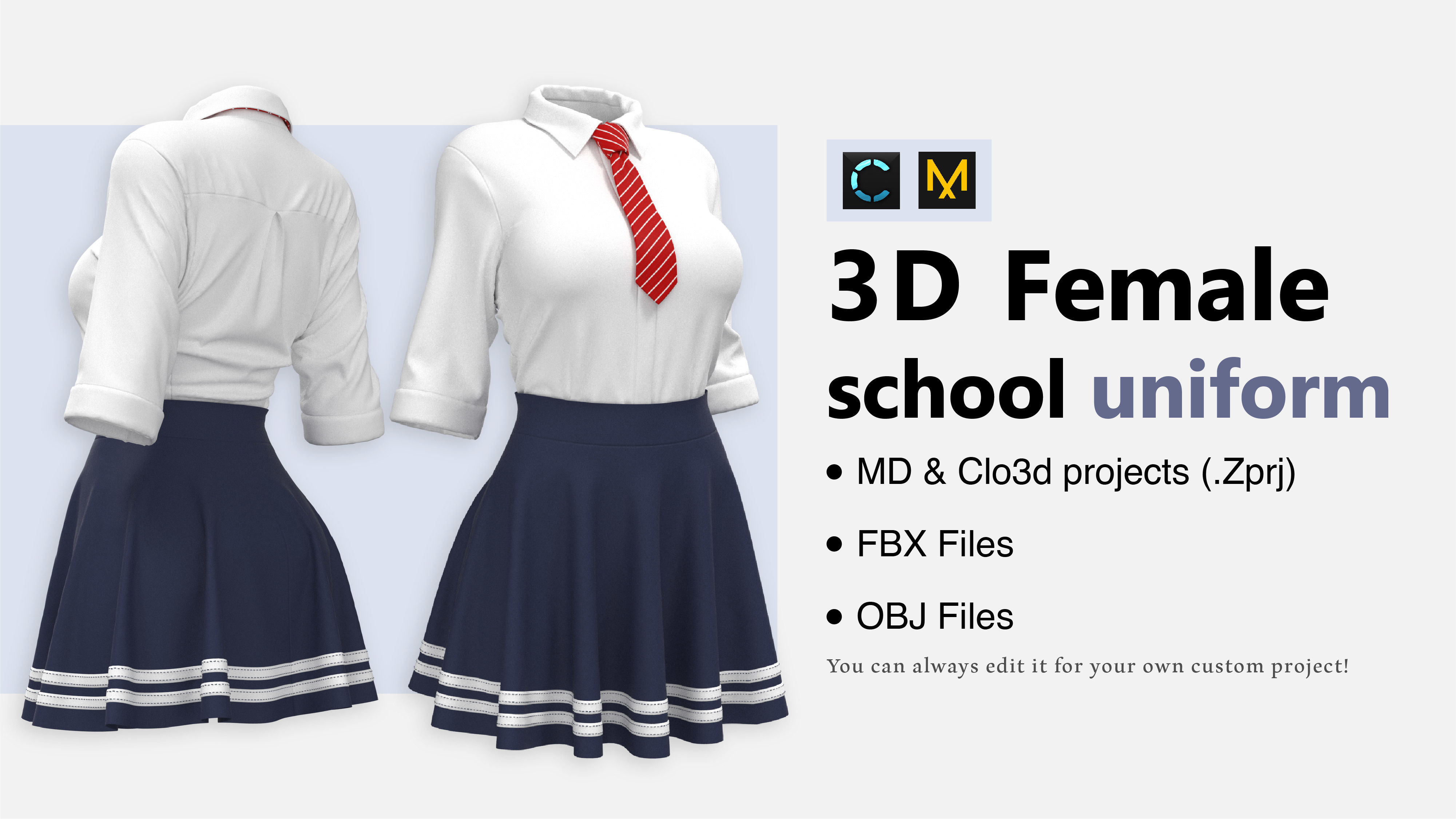Female School Uniform 3D model_1