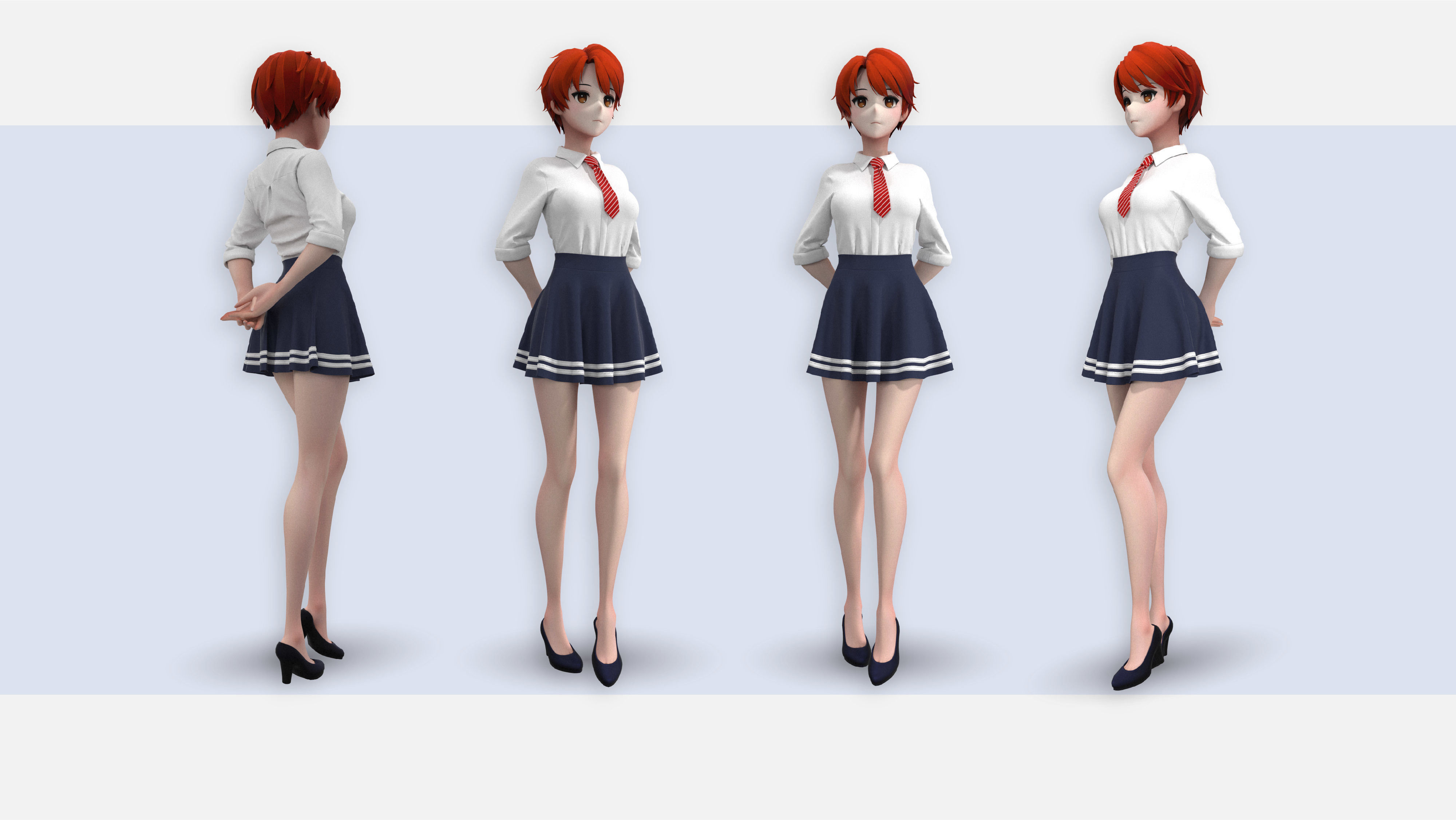 Female School Uniform 3D model_2