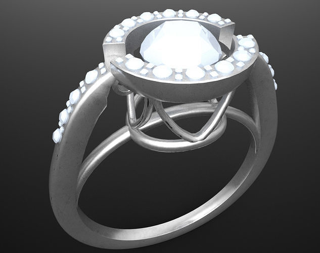 Ring 2 engagement with diamonds and pearls Low-poly 3D model