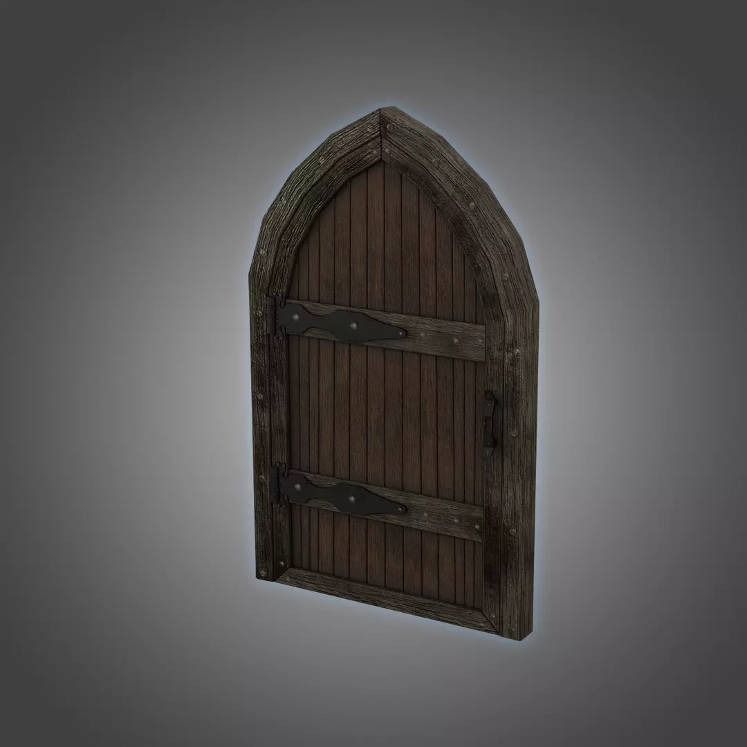 Medieval Door Wooden Arch 3D Model Low-poly 3D model_0