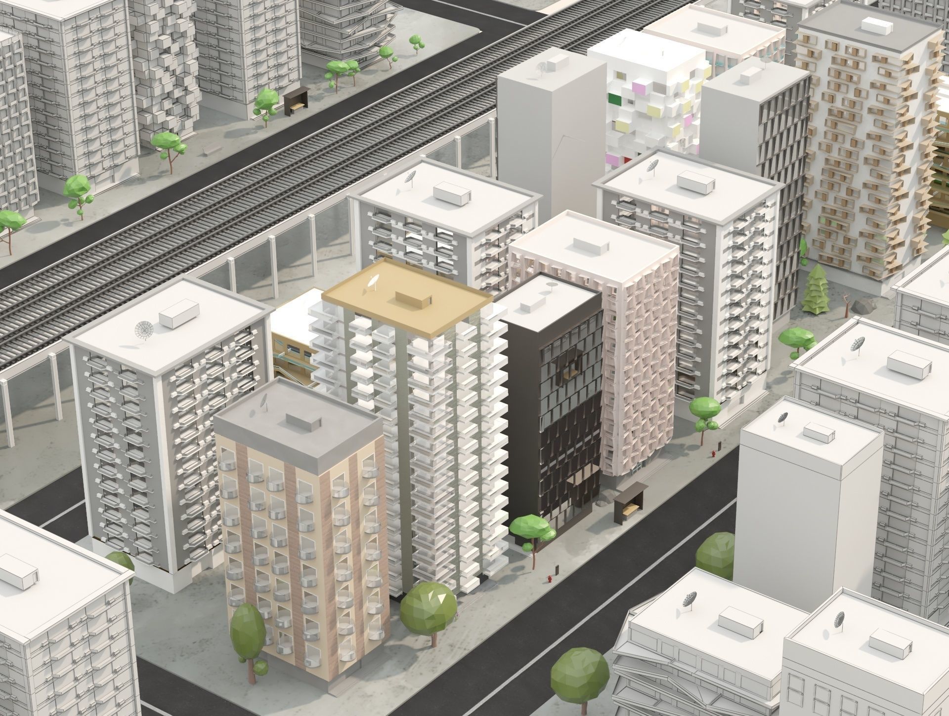 Low Poly Clay Building Collection Low-poly 3D model_6