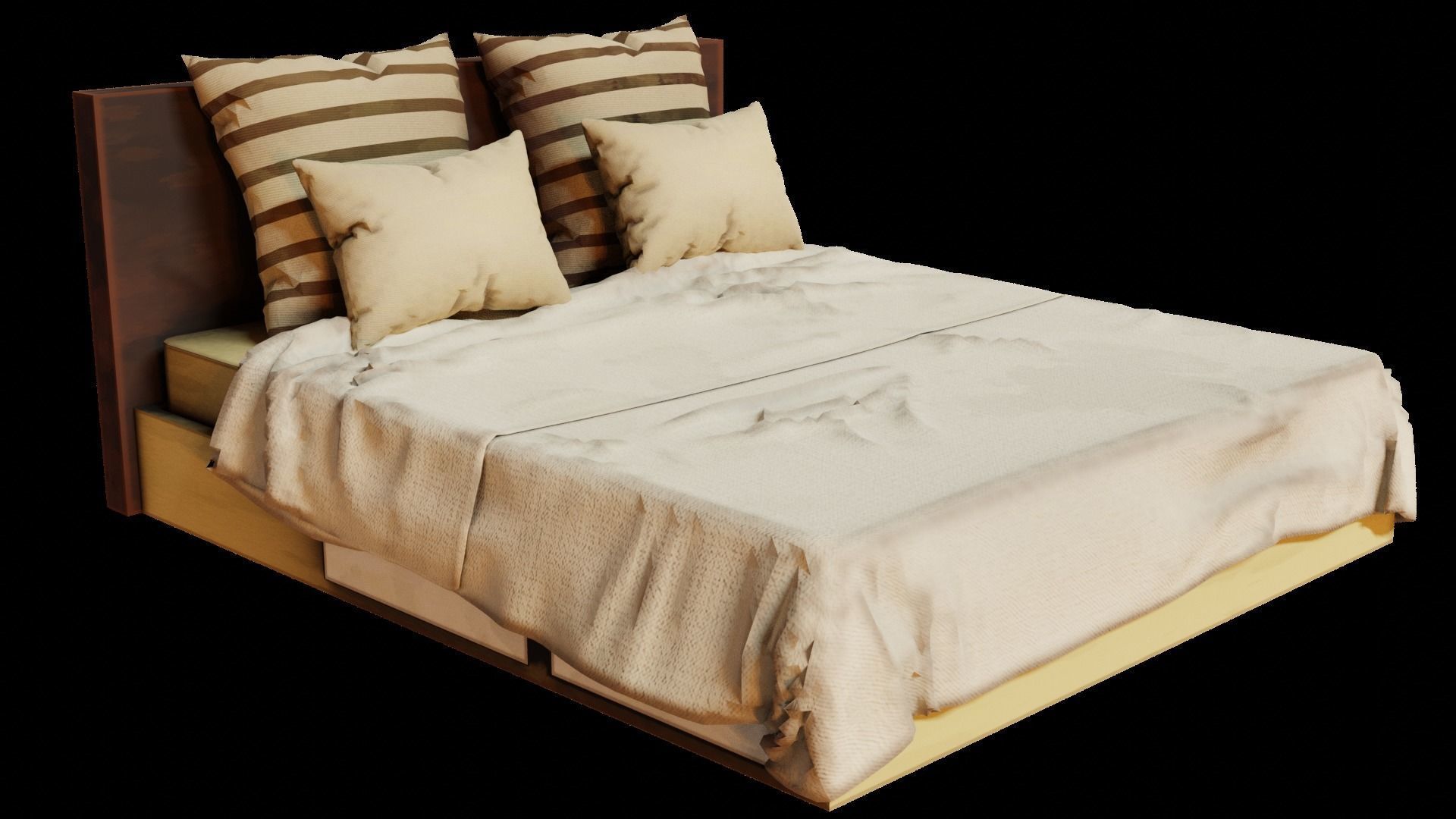 Bed and bedding sets 3D model_1