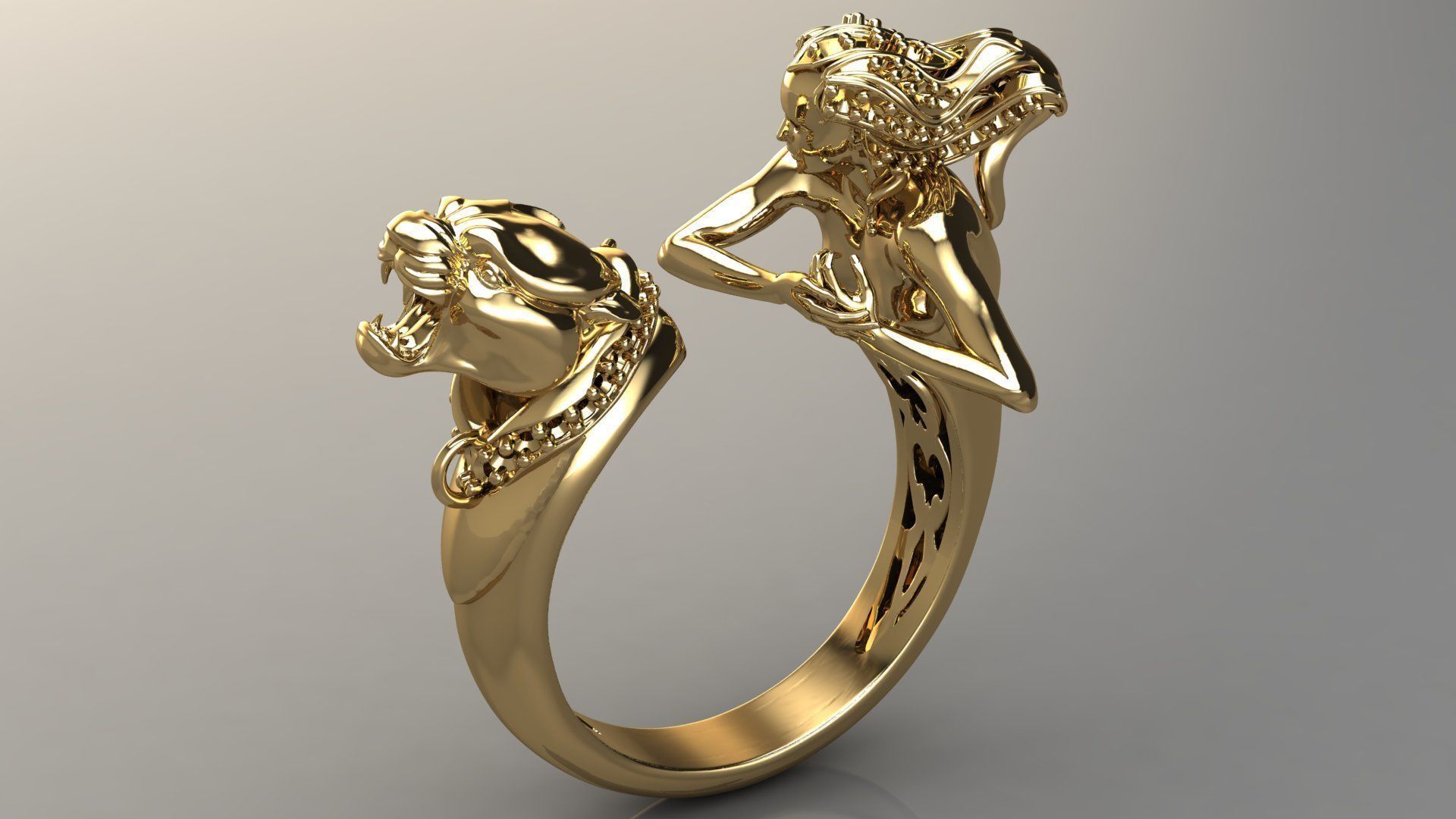 panther woman ring 3D print model_3
