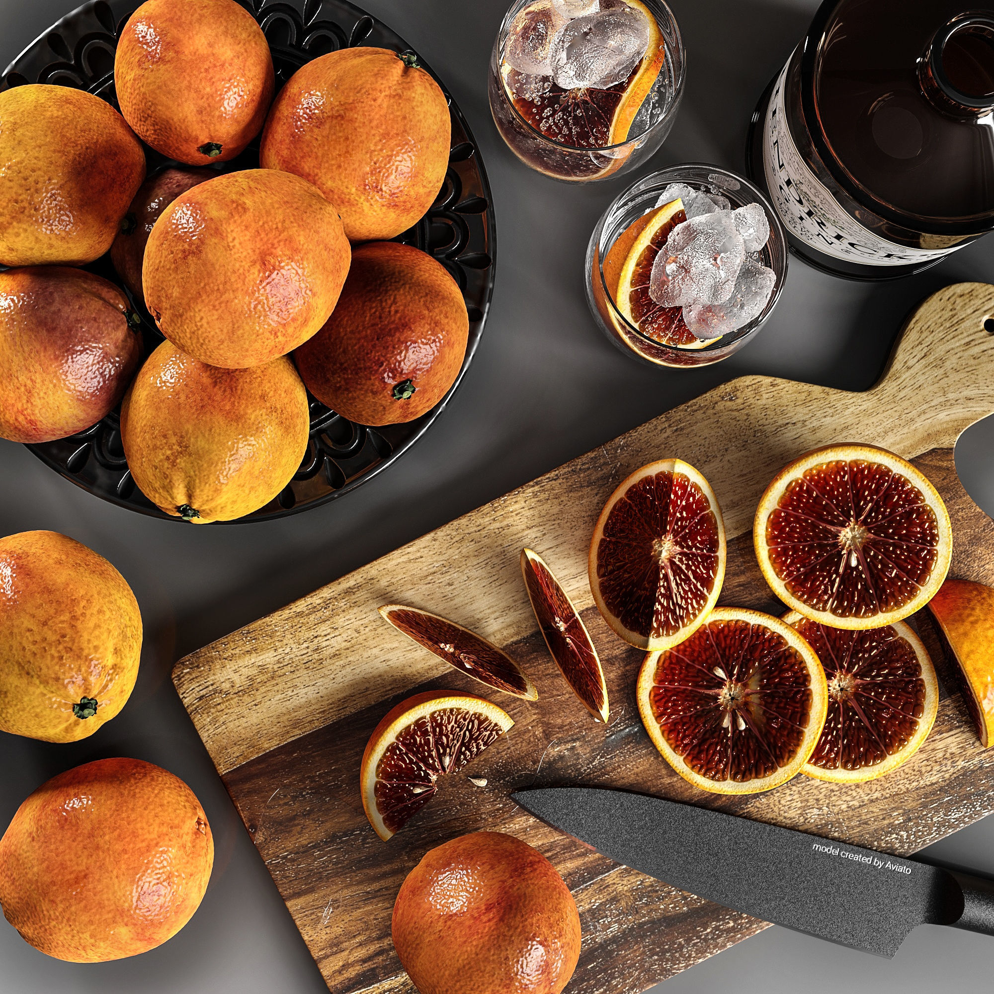 Gin with blood oranges 3D model_2