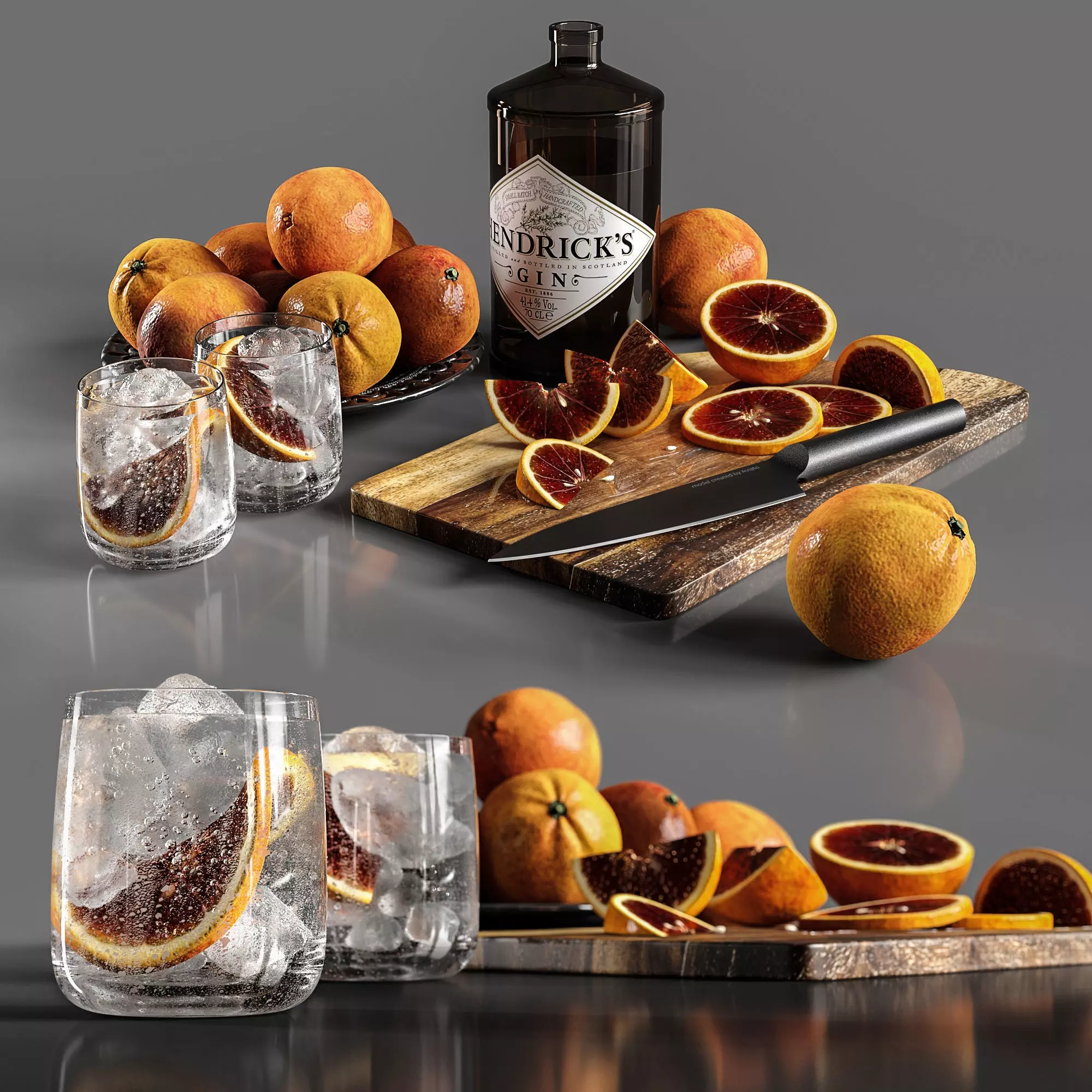 Gin with blood oranges 3D model_0
