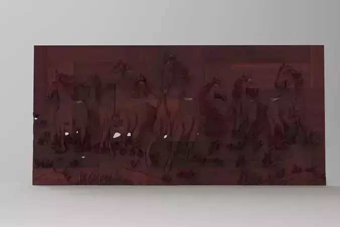HORSES wood panel with 3D model