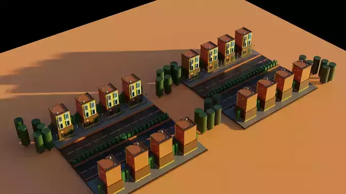 LowPoly Colony city with buildings and trees