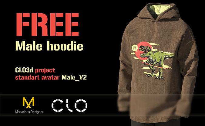Free Male hoodie for standart CLO 3D Avatar Free 3D model