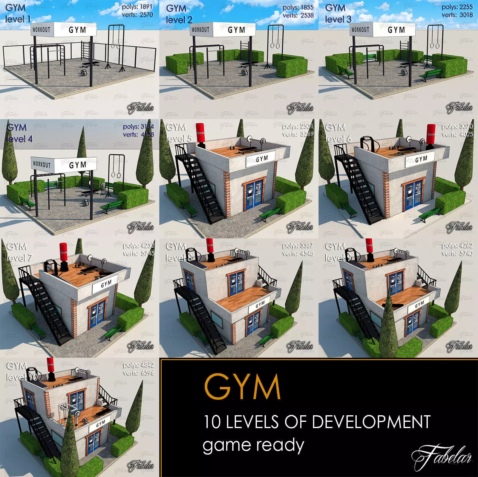 GYM all 10 Leves Low-poly 3D model_0