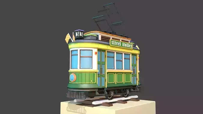 Classic City Tram Low-poly 3D model