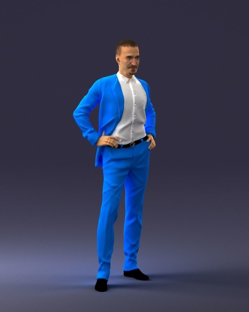 000371 Man in Blue Suit Low-poly 3D model_7