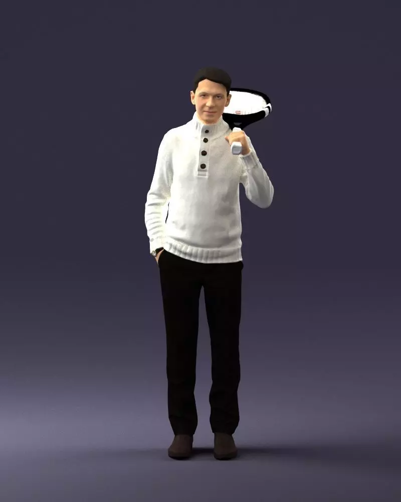 000379 Realistic Male Character Holding Sports Racket 3dp 3D print model
