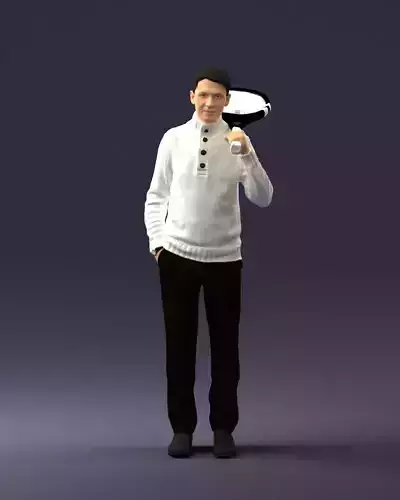 000379 Realistic Male Character Holding Sports Racket 3dp